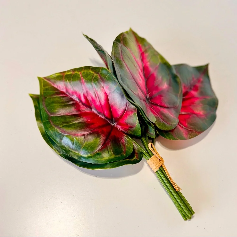 7 LIFELIKE Red Caladium Leaves Flower Picks Floral Home Decor Arrangement Wreath